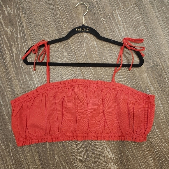 Asos Designer Red Ruffle Crop Bandeau Size 14 Red with Ribbon ties - Picture 6 of 7